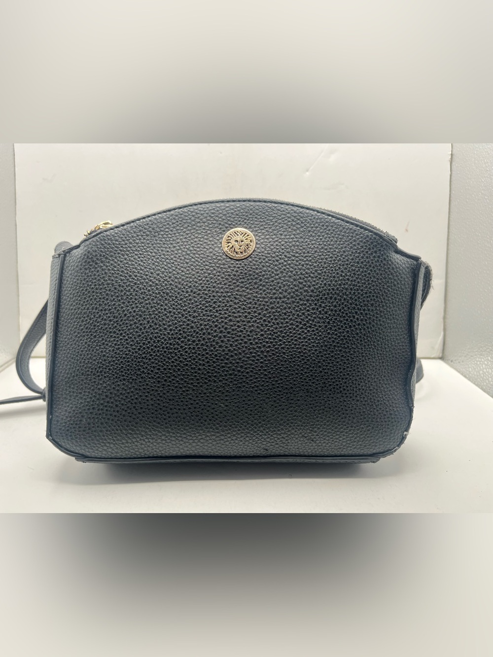 Anne Klein Black Leather Dome Crossbody Bag